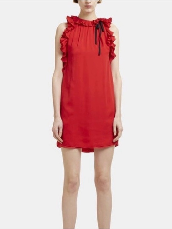 Gucci Dresses & Skirts - Gucci Red Ruffle-Trim Sleeveless Mini Dress with Black Tie